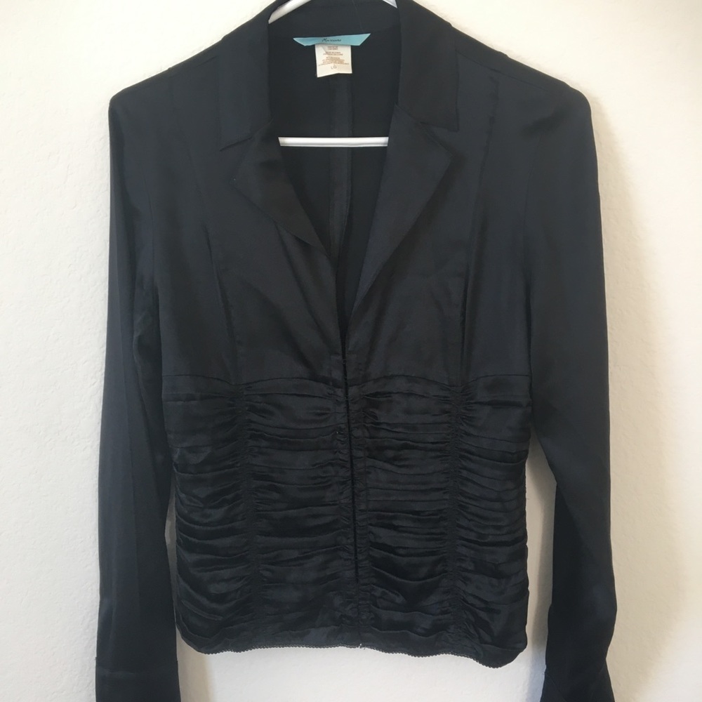 Marciano Black Ruched Silk Dress Shirt